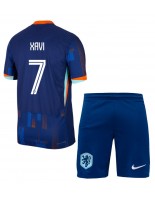 Holandsko Xavi Simons #7 Venkovní dres pro děti ME 2024 Krátký Rukáv (+ trenýrky)